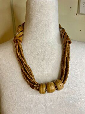 Vintage Bovine Bone Brown Beaded Necklace 4 Strands C1970's